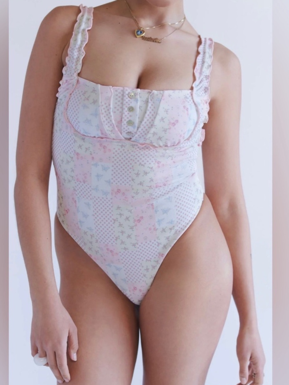 Frankies Bikinis x Sydney Sweeney 509 Floral Pink & White Swimsuit Sz XL